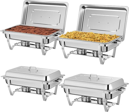 Rengue 9.5 QT Chafing Dishes, 4 Pack High Premium Stainless Steel Complete Set by Rengue