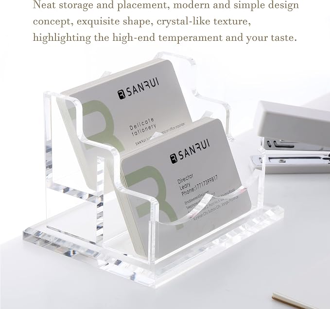 YUXUN Clear Acrylic 2-Tier Business Card Holder – 2-Slot Desk Organizer - Image 6