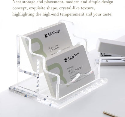 YUXUN Clear Acrylic 2-Tier Business Card Holder – 2-Slot Desk Organizer - Image 6
