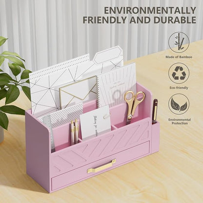 Bamboo Desk Organizer Mail Holder Countertop Wood Desk Drawer Tabletop Storage - Image 6