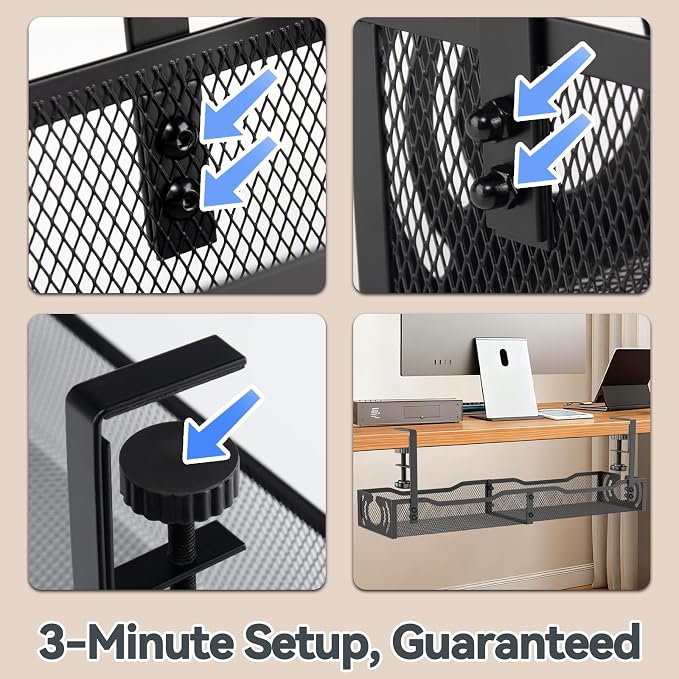 Cable Management, 25.3'' Under Desk Cable Management Tray No Drill, Metal Cable - Image 6