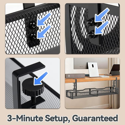 Cable Management, 25.3'' Under Desk Cable Management Tray No Drill, Metal Cable - Image 6