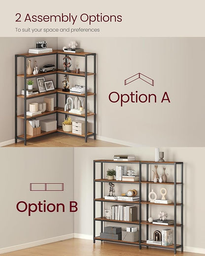 VASAGLE 5 Tier Bookshelf with Metal Frame, Convertible Industrial Corner Shelf - Image 4