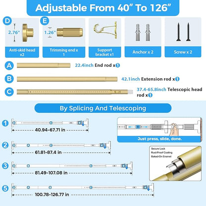 AIZESI 41-124 Inch Heavy Duty Gold Tension Curtain Rod - Image 2