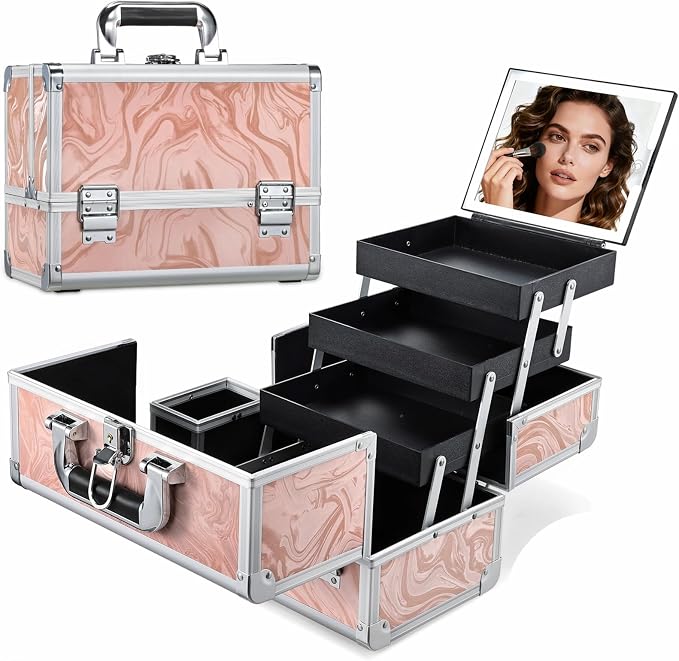 Travel Makeup Case with LED Lighted Mirror by Faquenc