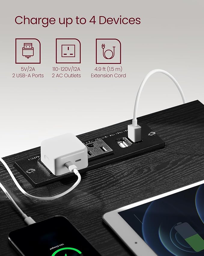 VASAGLE Nightstand with Charging Station, 2 AC Outlets and 2 USB Ports - Image 4