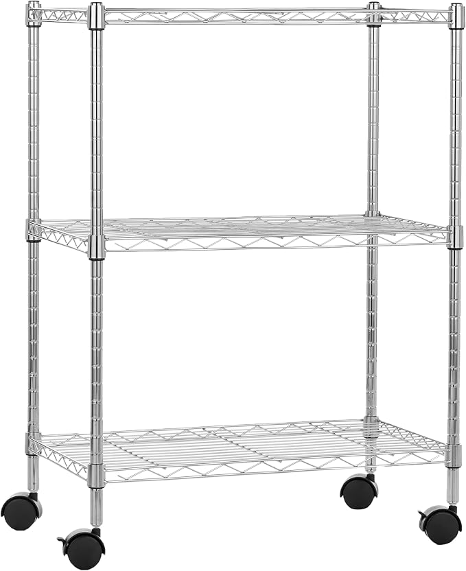 Amazon Basics 3-Shelf Adjustable, Heavy Duty Storage Shelving Unit on 2'' PP by AmazonBasics