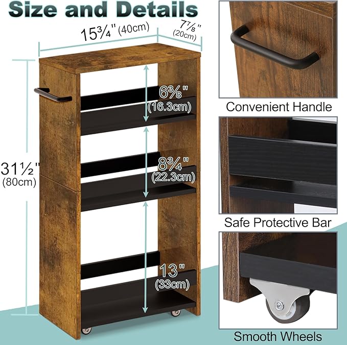 MARTY Rolling Storage Cart 7.9" W, 4-Tier Narrow Kitchen Cart - Image 5