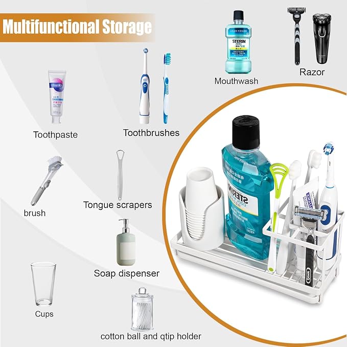 Toothbrush Holders Toothpaste Organizer Bathroom Accessories, 4 Slots, - Image 5