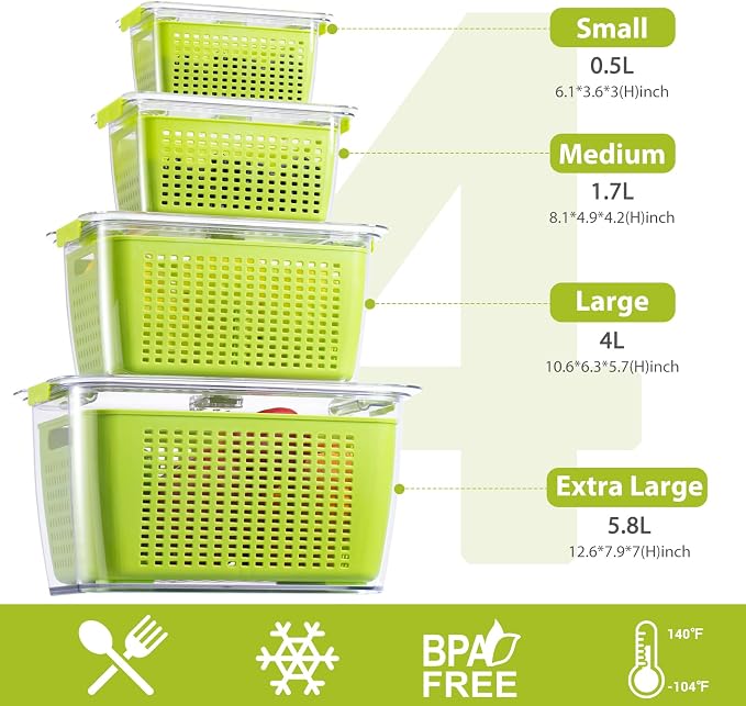LUXEAR Fruit Vegetable Storage Container, 4 Pack Fresh Containers - Image 2