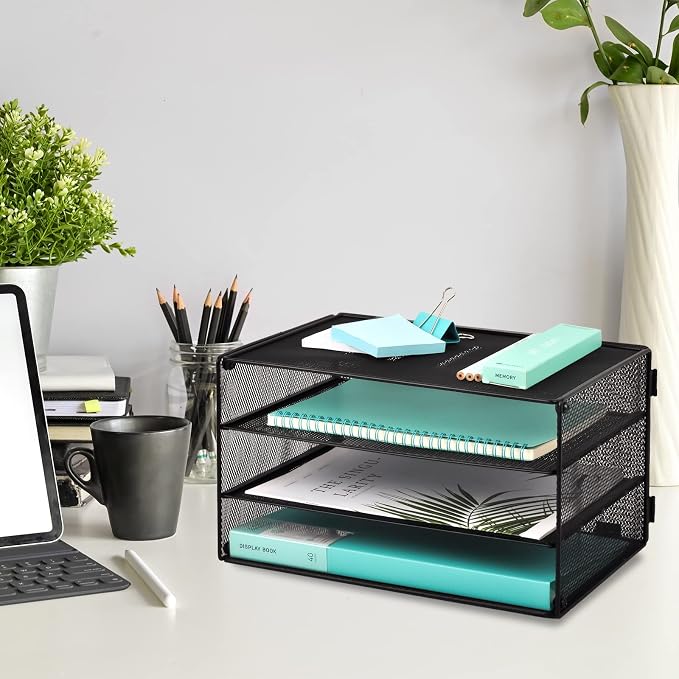 EASEPRES 3 Tier Mesh Desk Organizer Tray, File Paper Letter Folder Holder - Image 2