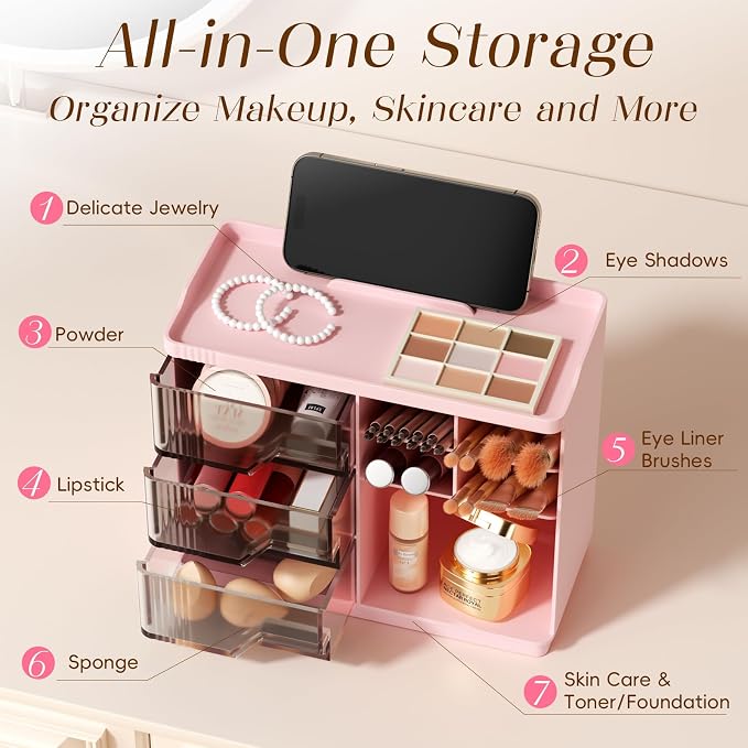Small Makeup Organizer with Drawers, Stackable Bathroom Couneter Organizer with - Image 2