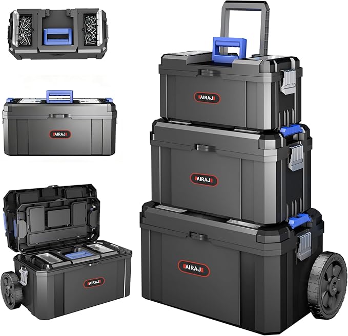 3-In-1 Tool Box with Wheels | Rolling Stackable Tool Box | Modular Tools by AIRAJ