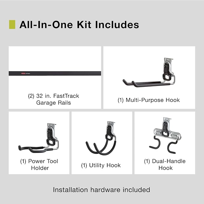 Rubbermaid FastTrack Garage Storage System Tool Hanging Kit, Wall Mount Holder - Image 2