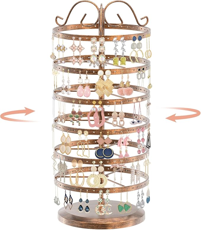iDavosic.ly 6 Tier Metal Rotating Earring Holder Organizer Stand, Bronze | 264 by iDavosicly