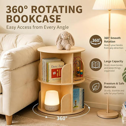 2 Tier Rotating Bookshelf, 360 Display Bookcase - Image 5