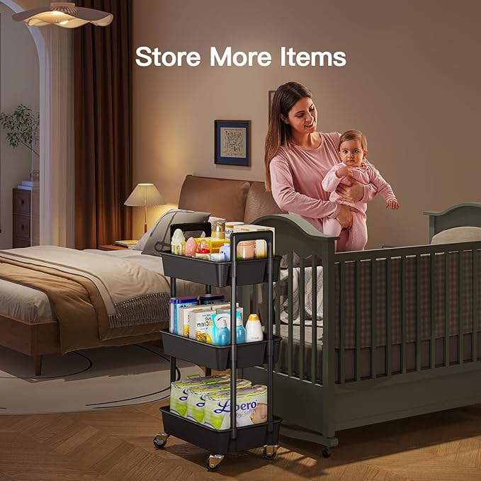 Pipishell 3 Tier Rolling Cart Organizer, Plastic Rolling Cart - Image 3