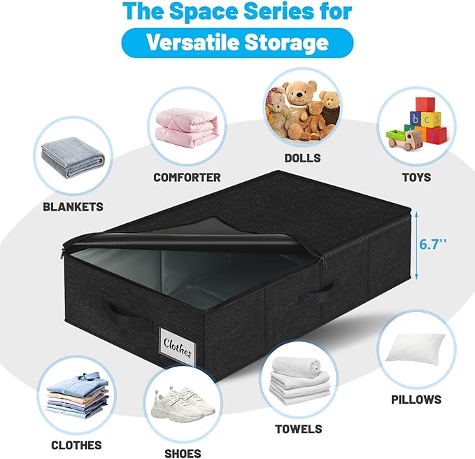 Under Bed Storage Container Bin 3 Pack, Low Profile Foldable Underbed Clothes - Image 2