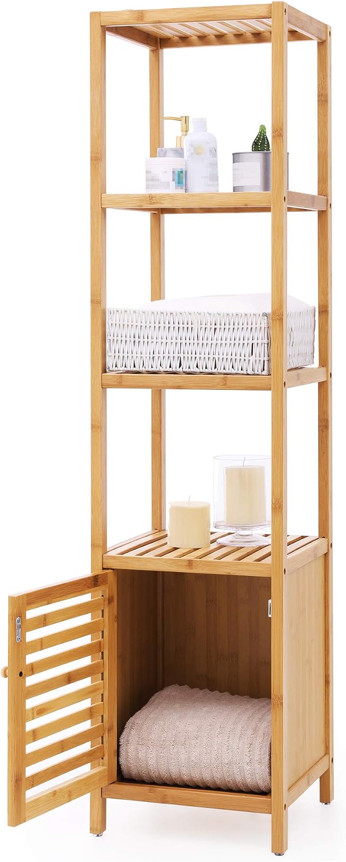 SONGMICS Bamboo Bathroom Storage Floor Cabinet, 4 Tiers Multifunctional Floor by Unknown