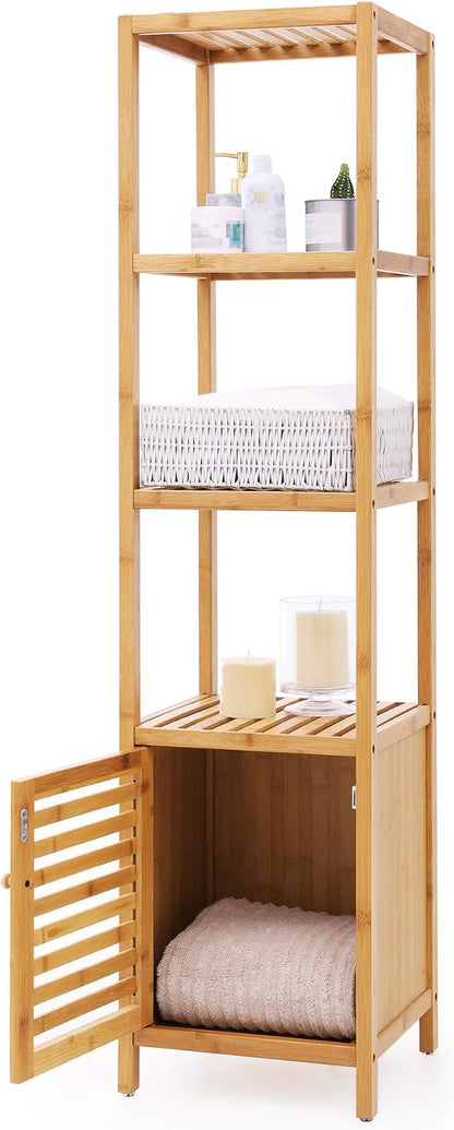 SONGMICS Bamboo Bathroom Storage Floor Cabinet, 4 Tiers Multifunctional Floor by Unknown