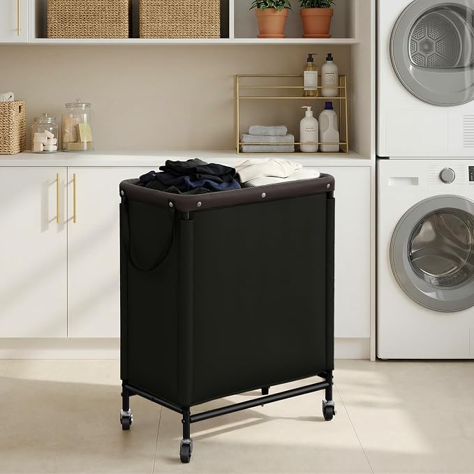 StorageWorks 2 Section Laundry Hamper, 100L Black Sorter Cart - Image 6