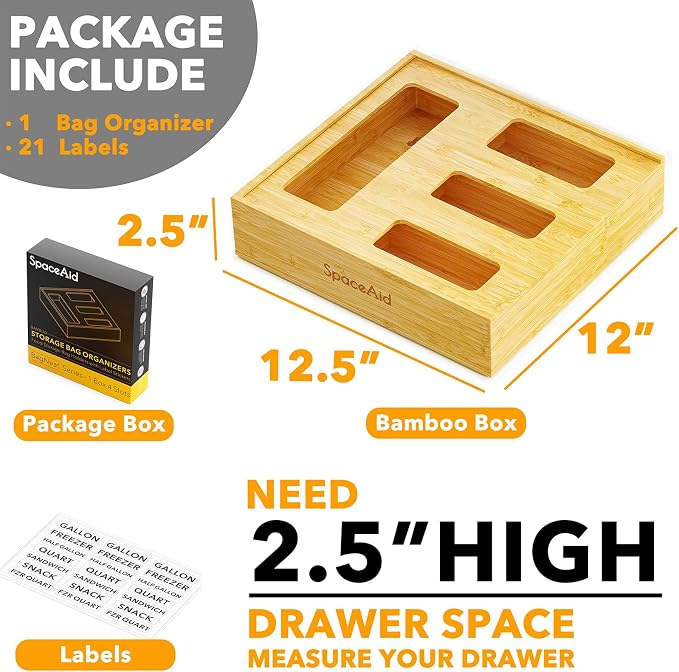 SpaceAid Bag Storage Organizer for Kitchen Drawer, Bamboo Organizer, Compatible - Image 3