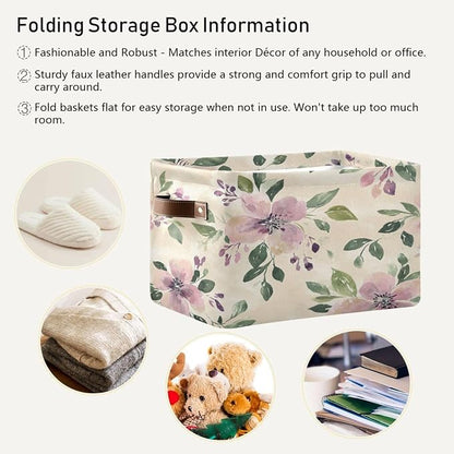 Rustic Pink Green and Purple Flower Storage Bins Box Foldable Shelf Basket - Image 5