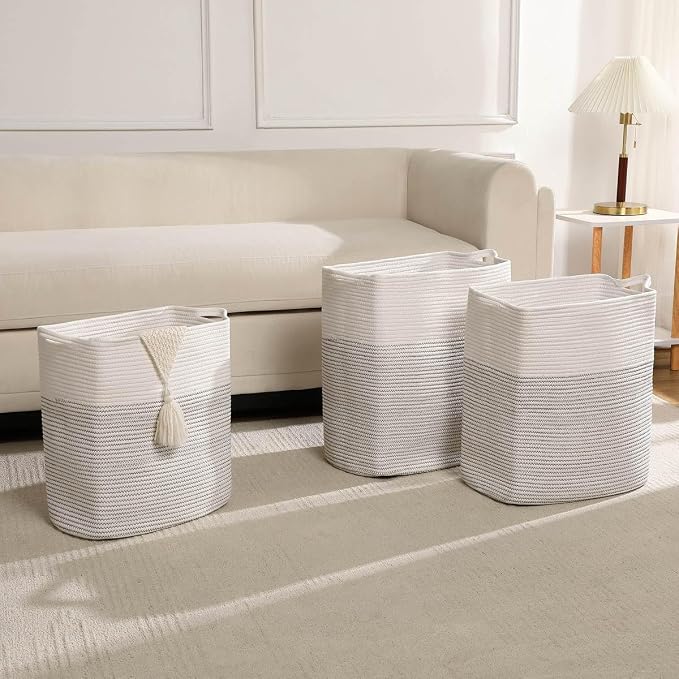 Tall Laundry Basket With Handles, Woven Cotton Rope Big Laundry Hamper Sorters - Image 3
