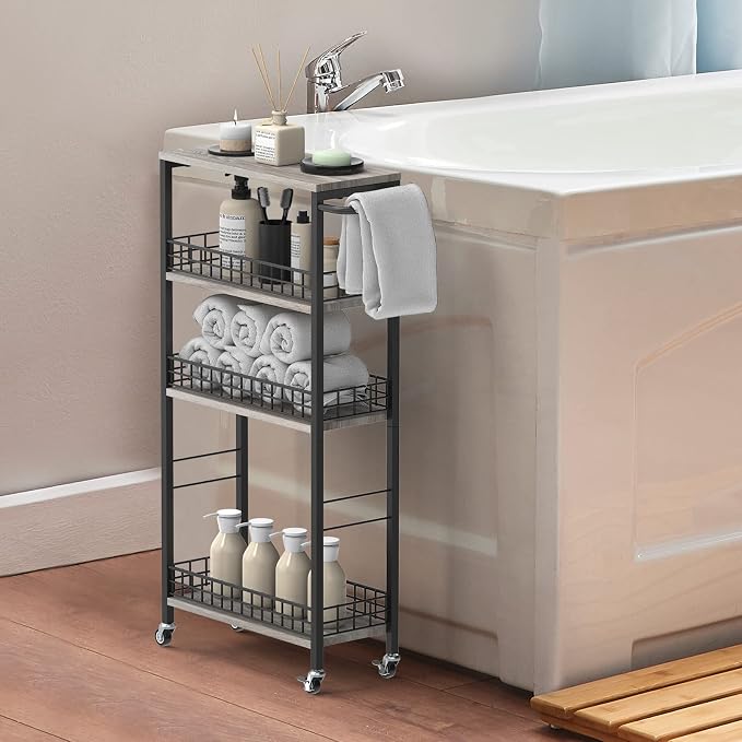 4 Tier Slim Storage Cart Narrow Laundry Cart on Wheels Utility Kitchen Rolling - Image 6