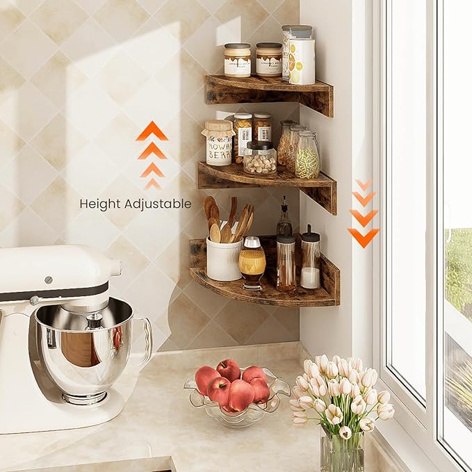 Corner Shelf Wall Mount, 3 Tier Wood Wall Display Shelf, Storage - Image 6