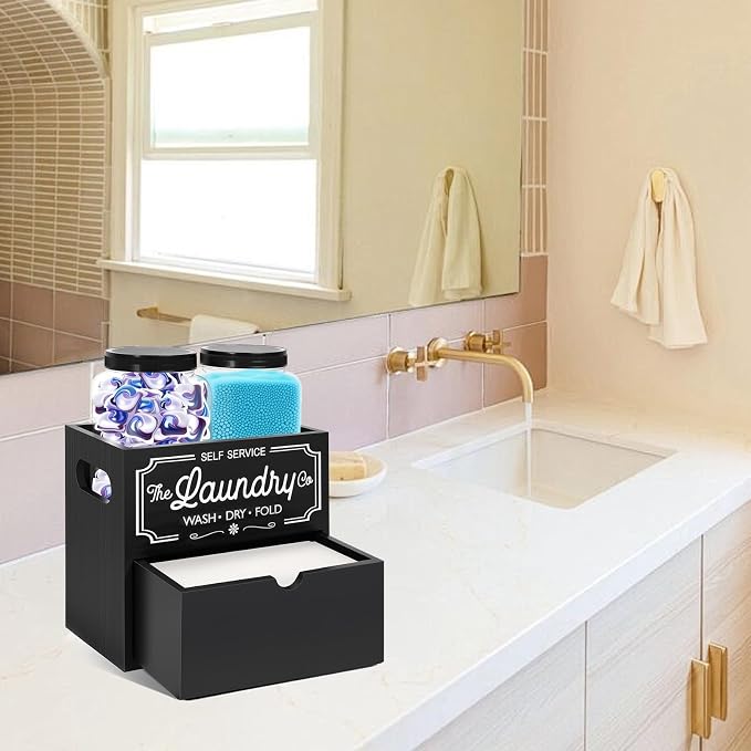 Laundry Pods Container, 7.8 x 5.1 x 6.7 Inches Wooden Dryer Sheet Container - Image 4