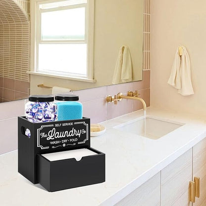 Laundry Pods Container, 7.8 x 5.1 x 6.7 Inches Wooden Dryer Sheet Container - Image 4