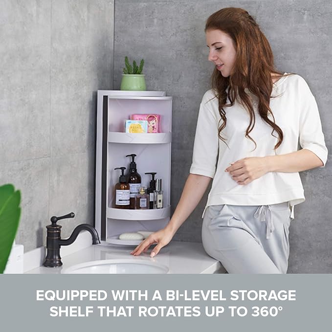 Bathroom Storage Corner Vanity Cabinet 24"x8.75"x8.75" Space Saver Rotating - Image 4