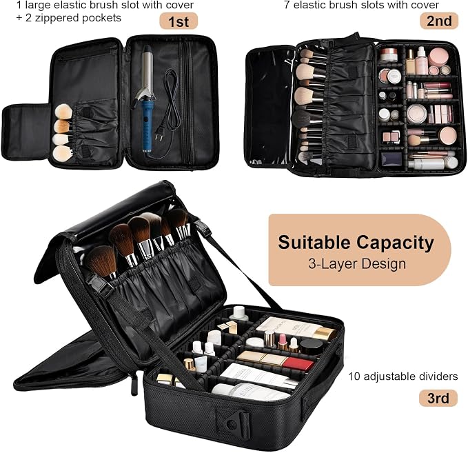 Greenfeather Travel Makeup Bag, Professional Cosmetic Train Case Organizer - Image 4