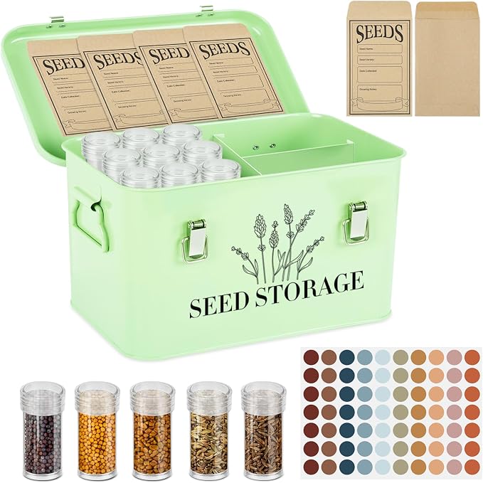 20 Slots Seed Storage Box with 3 Dividers, Metal Seed Storage Organizer Saving by Himake