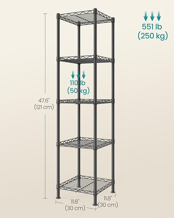 SONGMICS Storage Shelf, Metal Wire Shelving Unit, 5 Tier, Ink Black | Small - Image 2