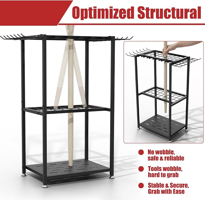 Garden Tool Organizer, 3-Tier Metal Yard Tool Rack - Image 7