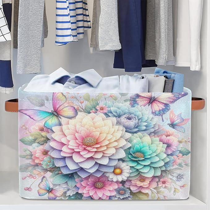 Pardick Basket Storage Bins Rainbow Flower Floral Rectangle Cube Basket Box - Image 5