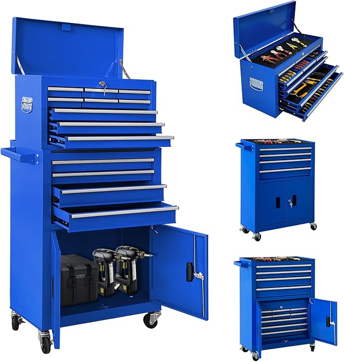 13-Drawer Double Door Rolling Tool Chest, 2 in 1 Detachable Tool Chest by Sormols