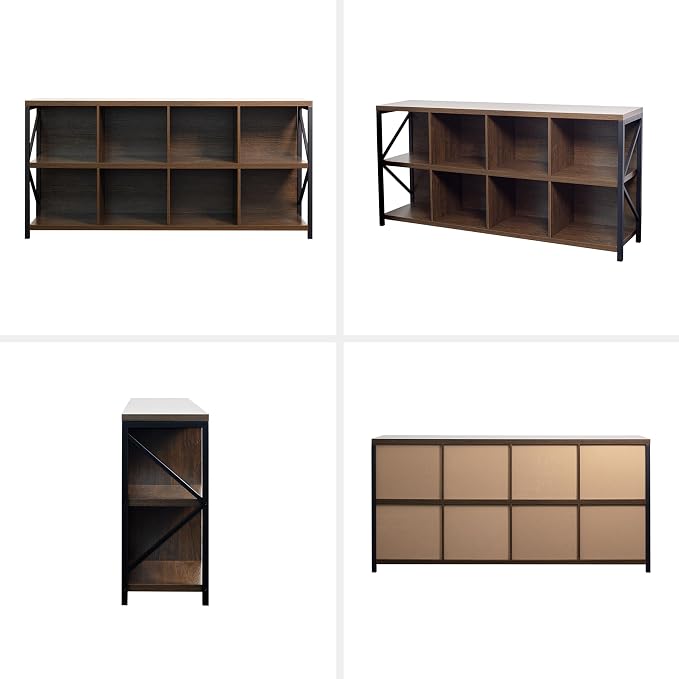 otlectics 2-Tier Bookcase with 8 Cubes, 63 Inch Industrial Horizontal Bookshelf - Image 6