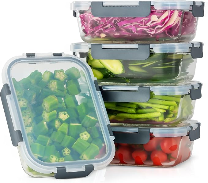5 PACK 36 oz Glass Meal Prep Containers, Glass Food Containers - Image 2