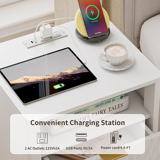 Fluted Nightstand with Charging Station, Bedside Table - Image 6