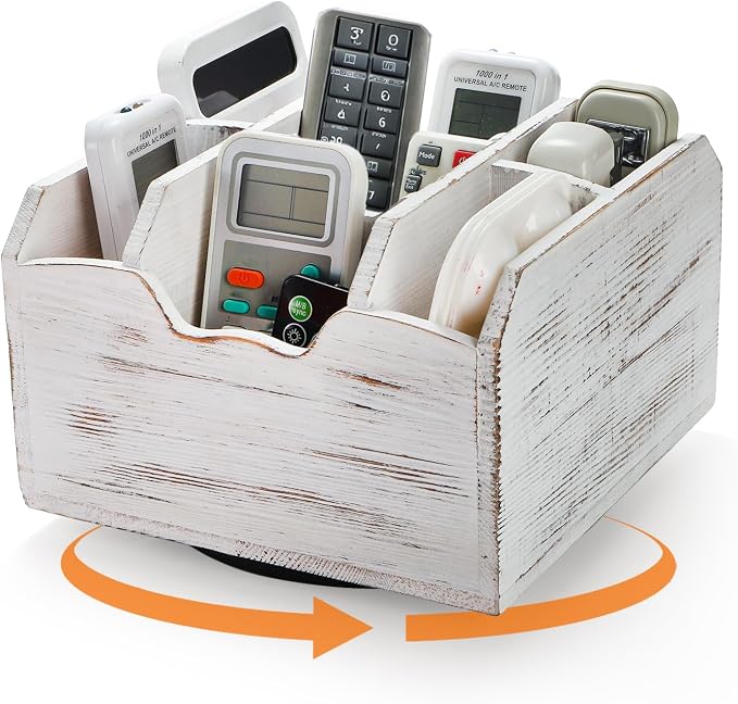 yarlung Vintage Rotating Remote Control Holder, Shabby Chic White Wooden Office by Yarlung