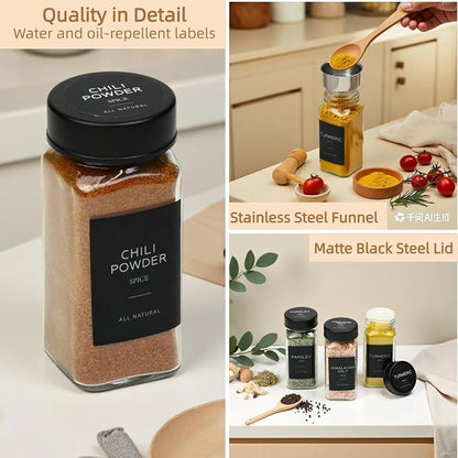 Glass Spice Jars with Black Stainless Steel Lids: 26 pcs 4oz Spice Containers - Image 7