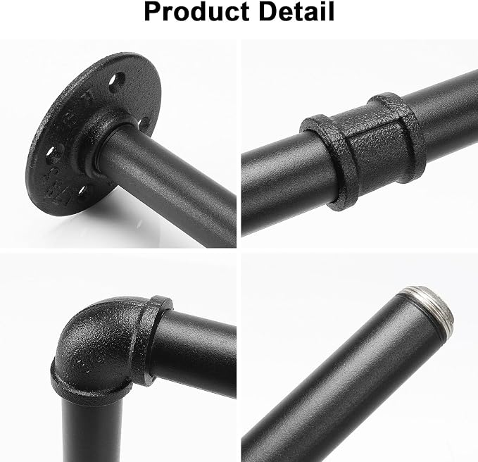 Industrial Iron Pipe Clothes Hanging Bar DIY Wall-Mounted Garment Rack Heavy - Image 3