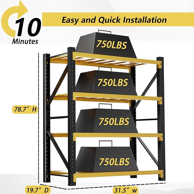 3000LBS Garage Shelving 32" W Garage Shelving Heavy Duty 4-Tier Metal Storage - Image 3