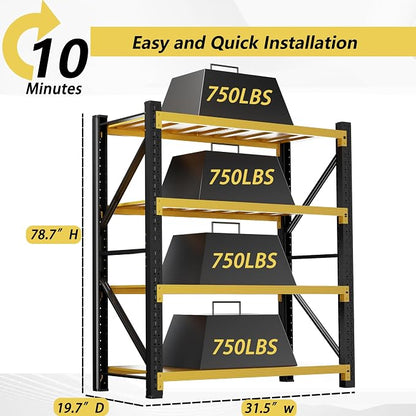 3000LBS Garage Shelving 32" W Garage Shelving Heavy Duty 4-Tier Metal Storage - Image 3