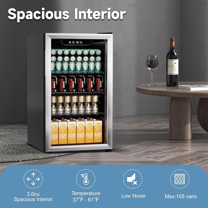 3.1 Cu.ft Beverage Refrigerator Cooler, 110 Can Mini Fridge - Image 6
