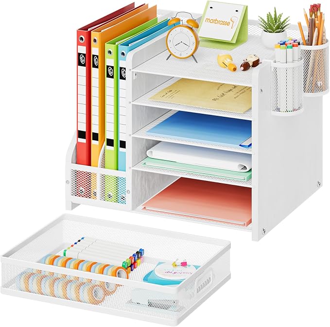 Marbrasse Desk Organizer with File Holder, 5-Tier Paper Letter Tray Organizer - Image 2