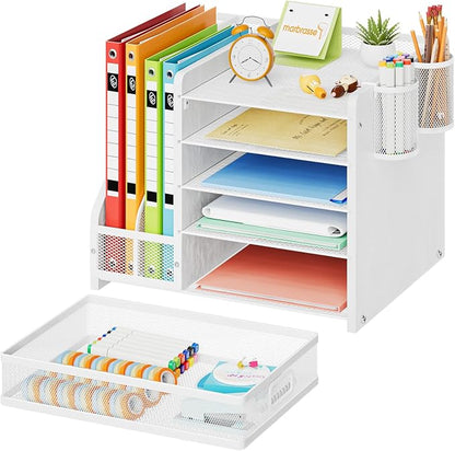 Marbrasse Desk Organizer with File Holder, 5-Tier Paper Letter Tray Organizer - Image 2